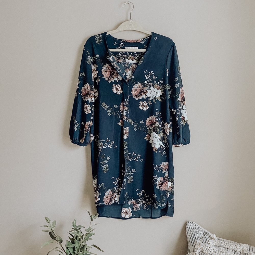 Floral Quarter-Button Dress